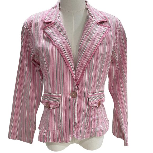 New Identity Pink Striped Blazer Cotton SZ M Academia Preppy Cottagecore Spring - Picture 5 of 9